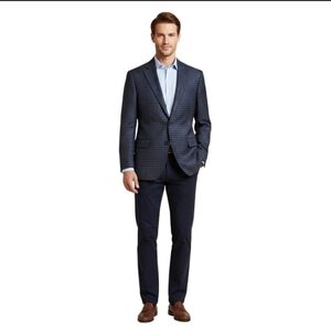 Peter Millar Pure Virgin Wool Blue Brown Plaid Blazer Sport Jacket Size 48R